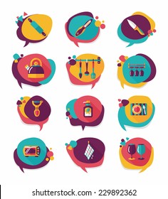 Kitchenware bubble speech flat banner design background set, eps10