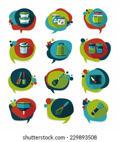 Kitchenware bubble speech flat banner design background set, eps10