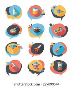 Kitchenware bubble speech flat banner design background set, eps10