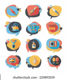 Kitchenware bubble speech flat banner design background set, eps10