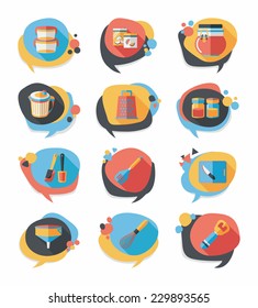 Kitchenware bubble speech flat banner design background set, eps10