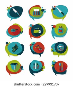 Kitchenware bubble speech flat banner design background set, eps10