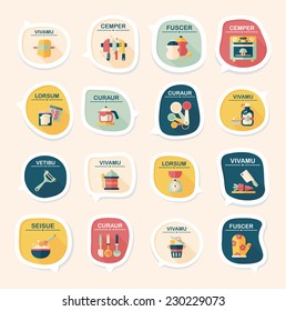 Kitchenware bubble speech flat banner design background set, eps10