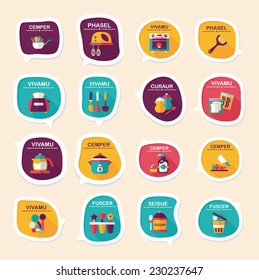 Kitchenware bubble speech flat banner design background set, eps10