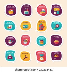 Kitchenware bubble speech flat banner design background set, eps10