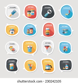 Kitchenware bubble speech flat banner design background set, eps10