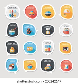 Kitchenware bubble speech flat banner design background set, eps10