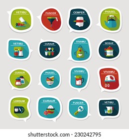 Kitchenware bubble speech flat banner design background set, eps10