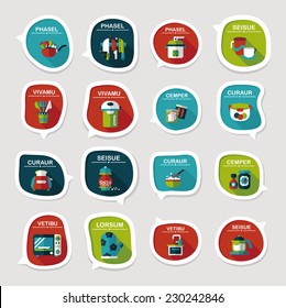 Kitchenware bubble speech flat banner design background set, eps10