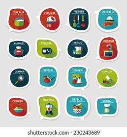 Kitchenware bubble speech flat banner design background set, eps10