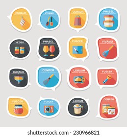 Kitchenware bubble speech flat banner design background set, eps10