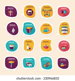 Kitchenware bubble speech flat banner design background set, eps10