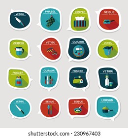 Kitchenware bubble speech flat banner design background set, eps10
