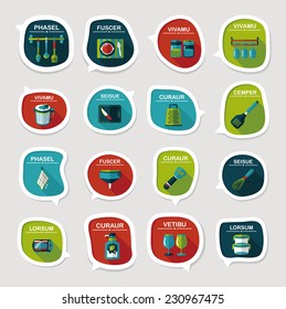 Kitchenware bubble speech flat banner design background set, eps10