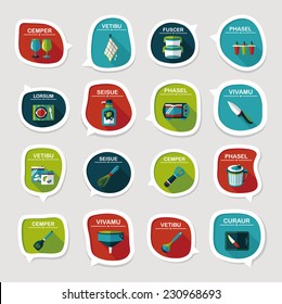 Kitchenware bubble speech flat banner design background set, eps10