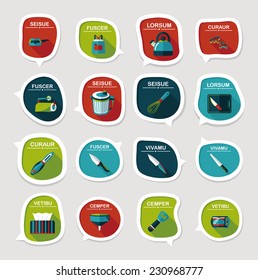 Kitchenware bubble speech flat banner design background set, eps10
