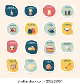 Kitchenware bubble speech flat banner design background set, eps10, dummy text