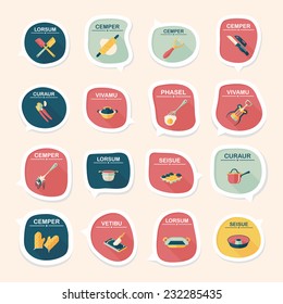 Kitchenware bubble speech flat banner design background set, eps10, dummy text