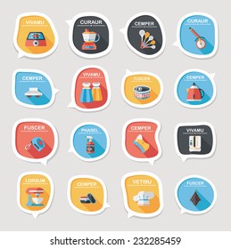 Kitchenware bubble speech flat banner design background set, eps10, dummy text