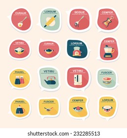 Kitchenware bubble speech flat banner design background set, eps10, dummy text