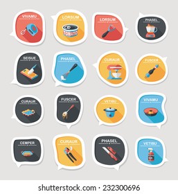 Kitchenware bubble speech flat banner design background set, eps10, dummy text