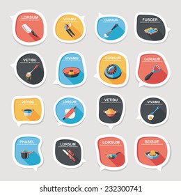 Kitchenware bubble speech flat banner design background set, eps10, dummy text