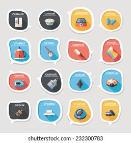 Kitchenware bubble speech flat banner design background set, eps10, dummy text