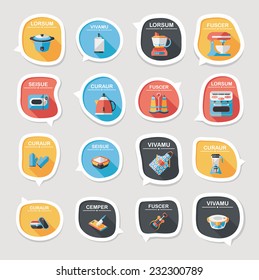Kitchenware bubble speech flat banner design background set, eps10, dummy text