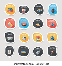Kitchenware bubble speech flat banner design background set, eps10, dummy text