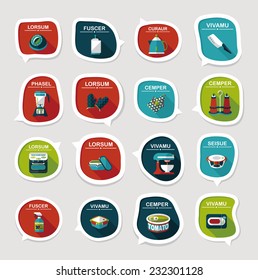Kitchenware bubble speech flat banner design background set, eps10, dummy text