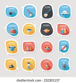 Kitchenware bubble speech flat banner design background set, eps10, dummy text