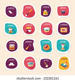 Kitchenware bubble speech flat banner design background set, eps10, dummy text