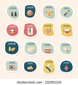 Kitchenware bubble speech flat banner design background set, eps10, dummy text