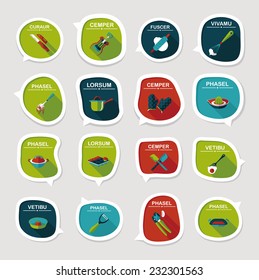 Kitchenware bubble speech flat banner design background set, eps10, dummy text