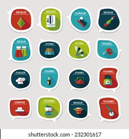 Kitchenware bubble speech flat banner design background set, eps10, dummy text