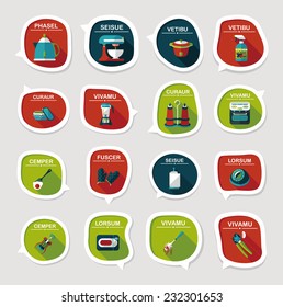 Kitchenware bubble speech flat banner design background set, eps10, dummy text