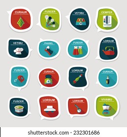 Kitchenware bubble speech flat banner design background set, eps10, dummy text