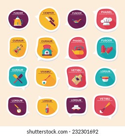 Kitchenware bubble speech flat banner design background set, eps10, dummy text