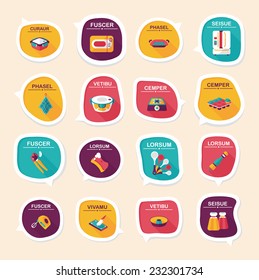 Kitchenware bubble speech flat banner design background set, eps10, dummy text