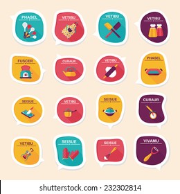 Kitchenware bubble speech flat banner design background set, eps10, dummy text
