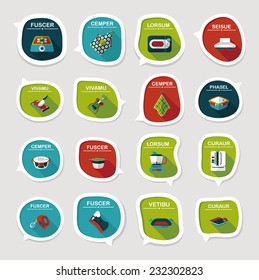 Kitchenware bubble speech flat banner design background set, eps10, dummy text