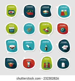 Kitchenware bubble speech flat banner design background set, eps10, dummy text