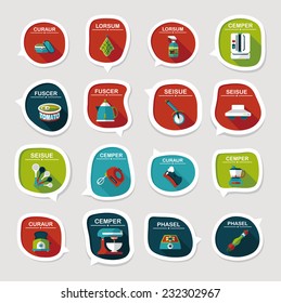 Kitchenware bubble speech flat banner design background set, eps10, dummy text