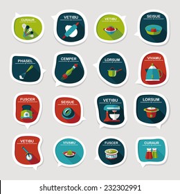 Kitchenware bubble speech flat banner design background set, eps10, dummy text