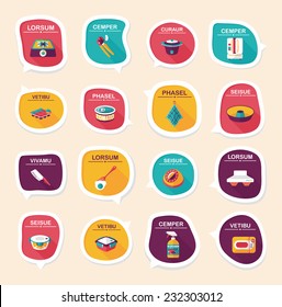 Kitchenware bubble speech flat banner design background set, eps10, dummy text