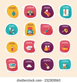 Kitchenware bubble speech flat banner design background set, eps10, dummy text