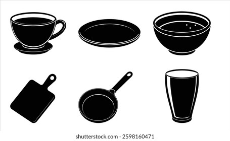 Kitchenware Bundle Silhouette Design on white background 