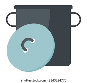 Kitchenware casserole for cooking food and boiling, isolated pan with lid covering top. Crockery stainless steel or aluminum material. Pottery and household staff for preparing meal. Vector in flat