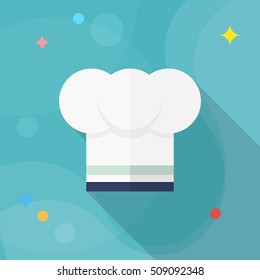 Kitchenware chef's hat flat  icon with long shadow,circle,eps10,interface,button