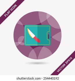 kitchenware chopping board and knife flat icon with long shadow,eps10